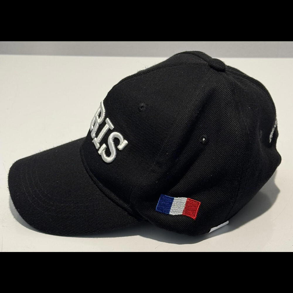 Unisex Adjustable Paris Black Hat With Side Flag One Size - Picture 3 of 6